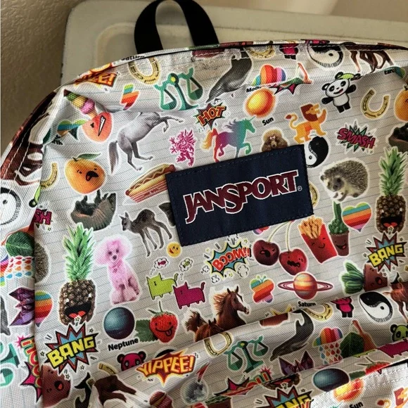 JanSport White Cream Backpack with Food/Animal/Fun Print - Picture 2 of 6